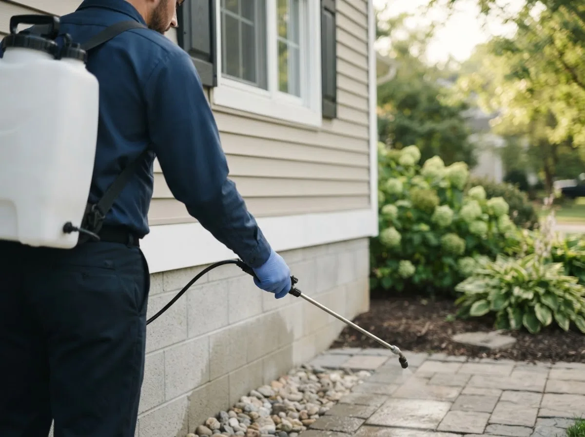 Pest control technician inspecting a home in Hollow Rock, TN